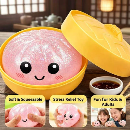 Mystery Dumpling Squishies Box,Stress Relief Fidget for Adults & Teens Stocking Stuffers Gift Soft Squeeze Stress Balls. (Pink Glitter)