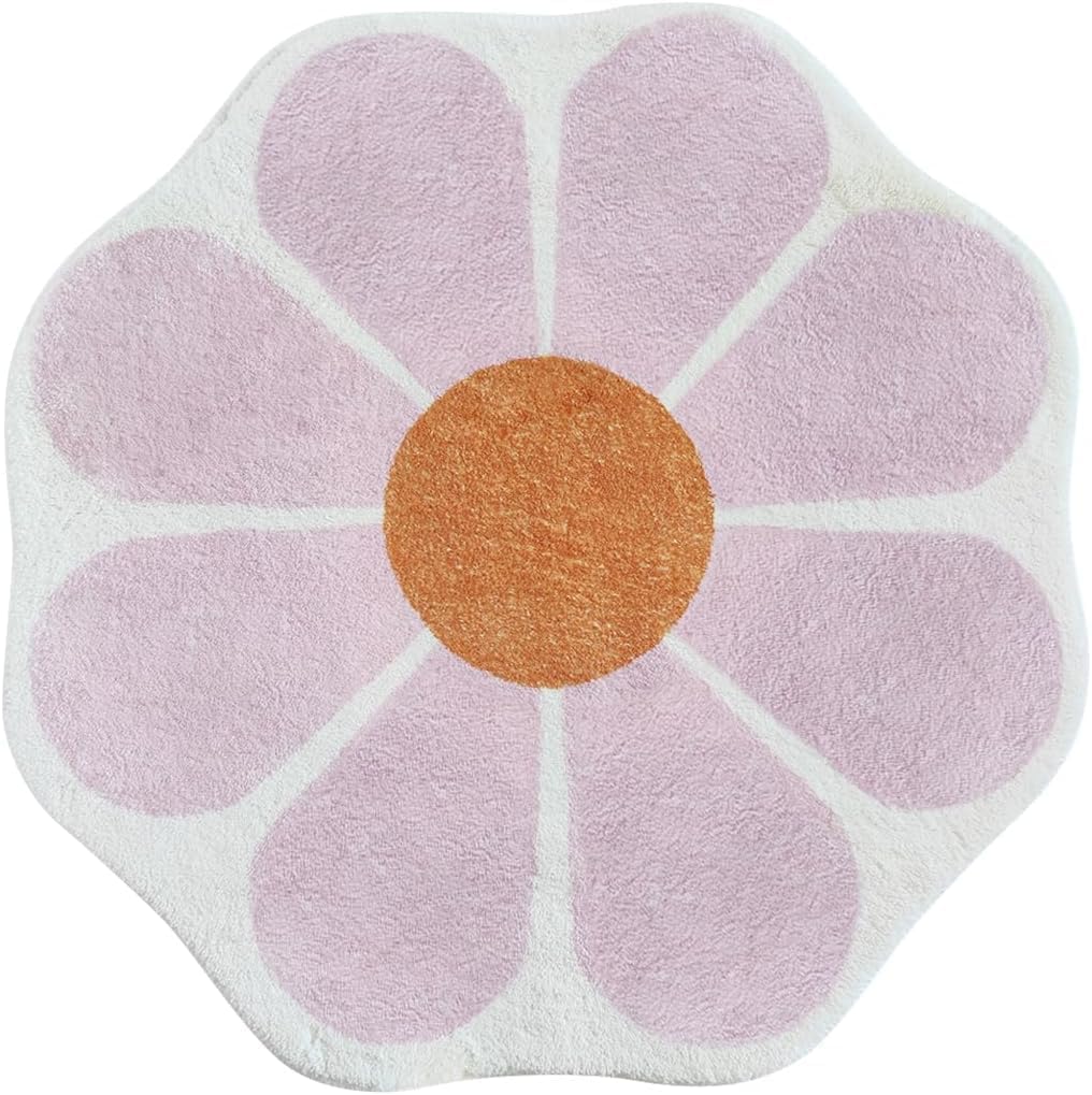 Flower Shaped Round Area Rug,Washable Round Soft Floral Area Rugs for Living Room Girls Bedroom Fluffy Circle Nonslip Circular Indoor Floor Mat for Entryway Kitchen-31.5" Round,Pink
