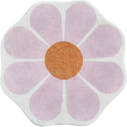 Flower Shaped Round Area Rug,Washable Round Soft Floral Area Rugs for Living Room Girls Bedroom Fluffy Circle Nonslip Circular Indoor Floor Mat for Entryway Kitchen-31.5" Round,Pink