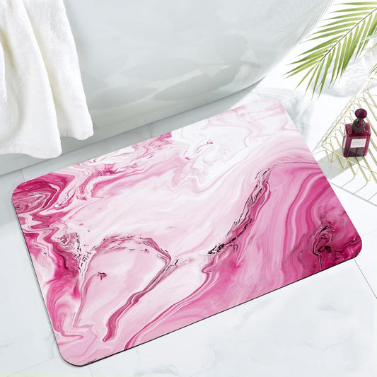MitoVilla Pink Marble Bathroom Rug, Modern Abstract Non Slip, Absorbent Shower Floor Mat, Washable Carpet Floor Mat, 17" x 24"