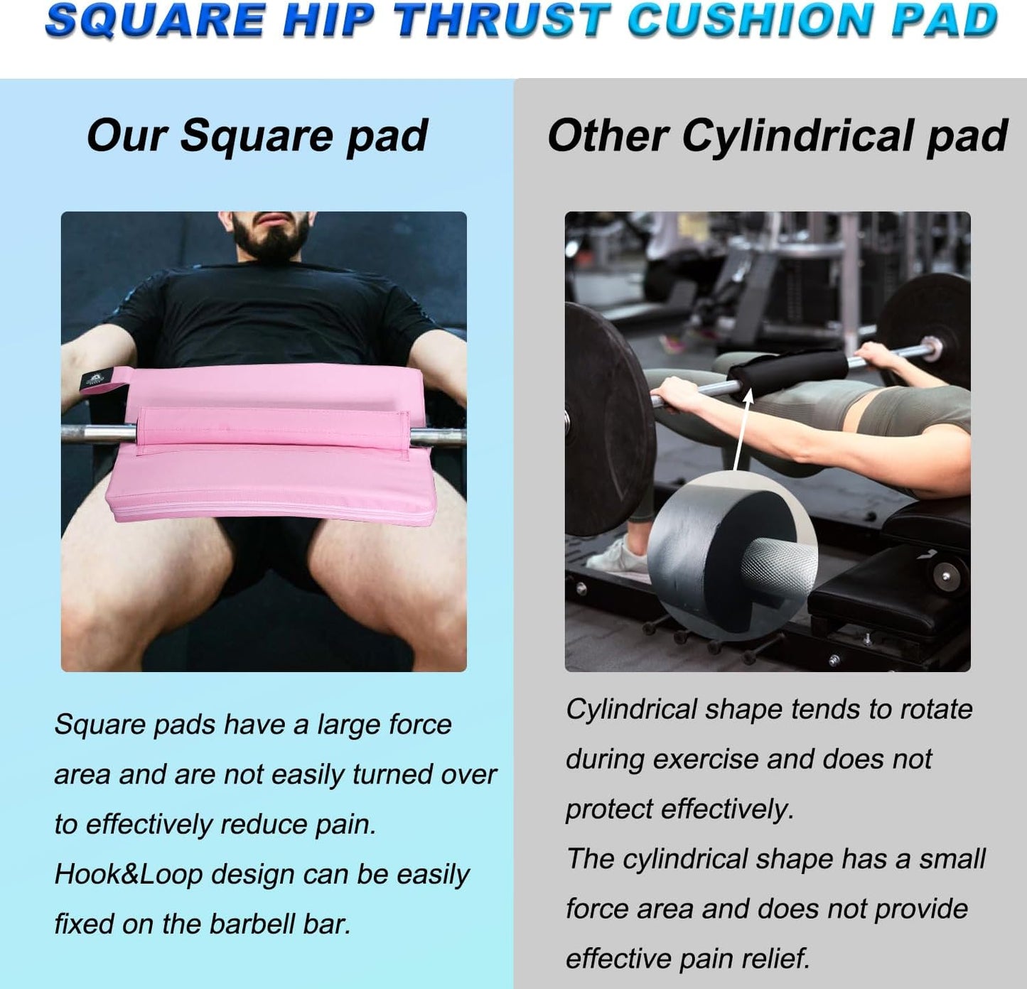 Square Hip-Thrust Pad Extra Thick Foam pad for Barbell Weightlifting Hip Thrusts and Glute Bridges Workouts Home Gym Equipment