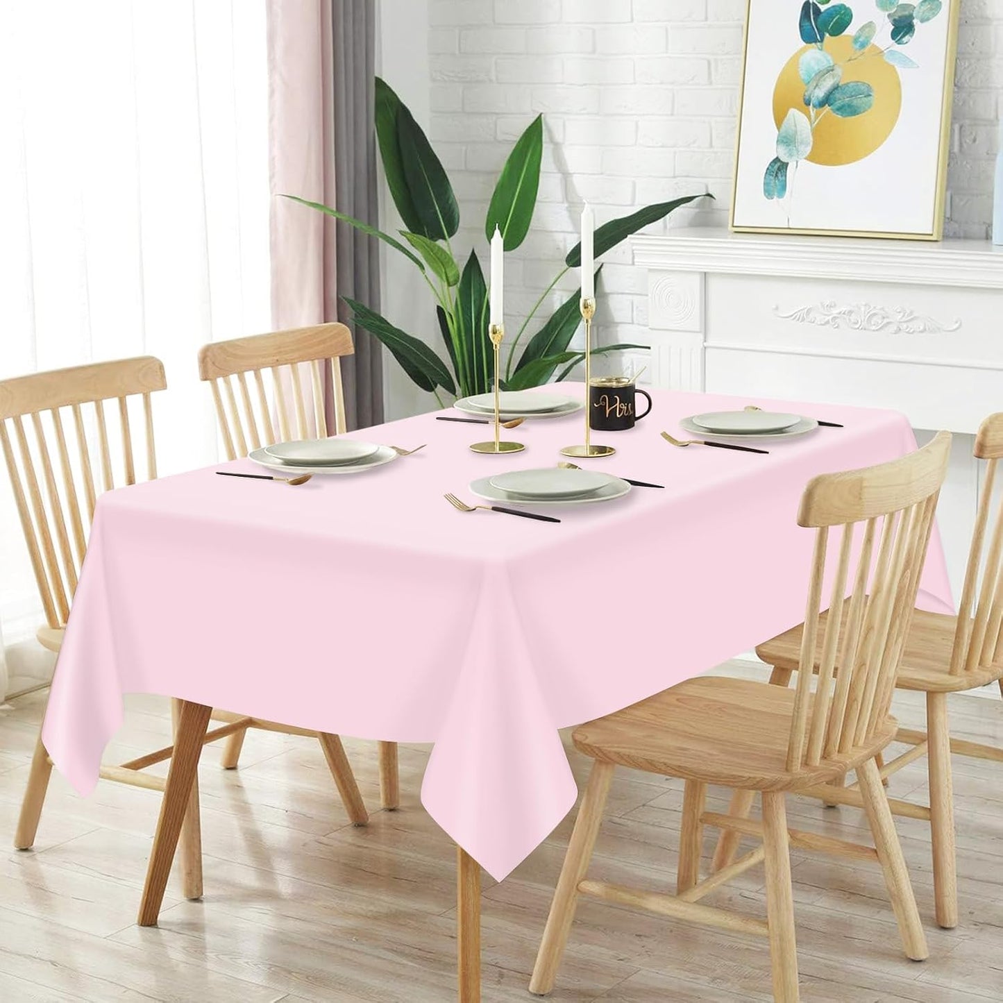 Mulbozy 2 Pcs Light Pink Plastic Tablecloth for Rectangle Table, 54 × 108 inches Disposable Pink Party Table Covers for Gril Birthday, Wedding, Baby Shower, Mermaid Party Decoration