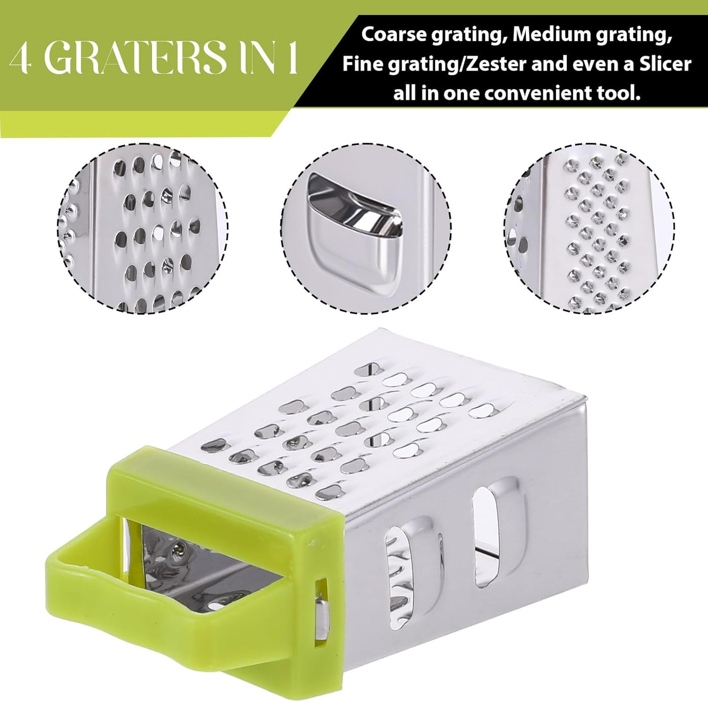 ElevateTech Mini Cheese Grater, 3Pcs Stainless Steel Box Grater with Handle Professional Cheese Slicer Grater for Kitchen Slicer Cheese Ginger Vegetable Multifunction Dishwasher Safe
