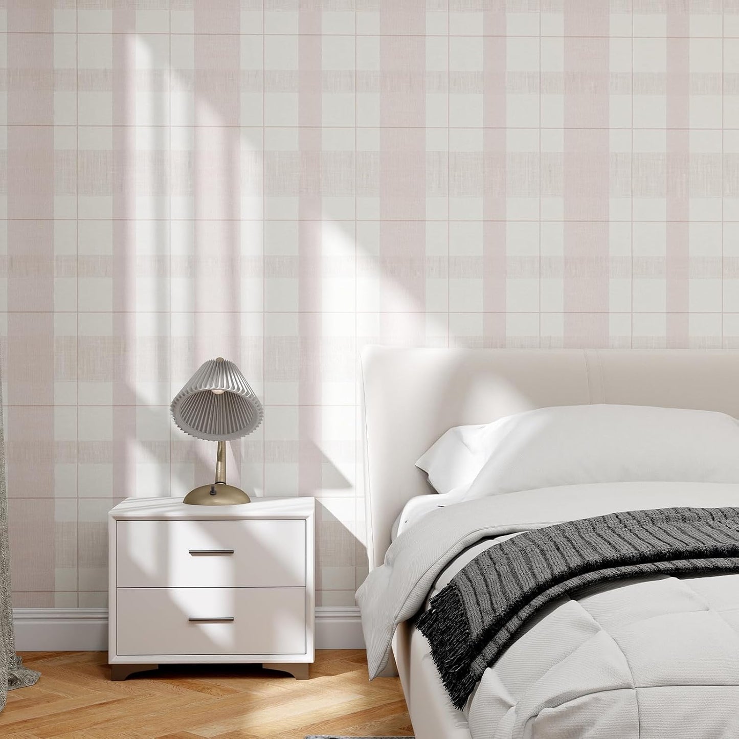Timeet Modern Peel and Stick Wallpaper Pink Boho Contact Paper Plaid Wallpaper Waterproof Self Adhesive Removable Textured Wall Paper for Bedroom Bathroom Cabinets Wall Decor Vinyl 17.3" x 80"