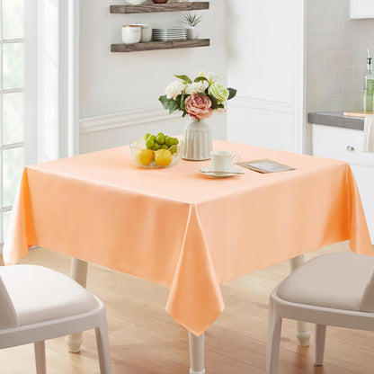 1 Pack Square Satin Table Cover Silkly Soft Table Cloth, Satin Dining Table Cloths for Wedding Banquet Table Decoration, Dining Room, Indoor and Outdoor Use, 52 x 52 Inches, Peach