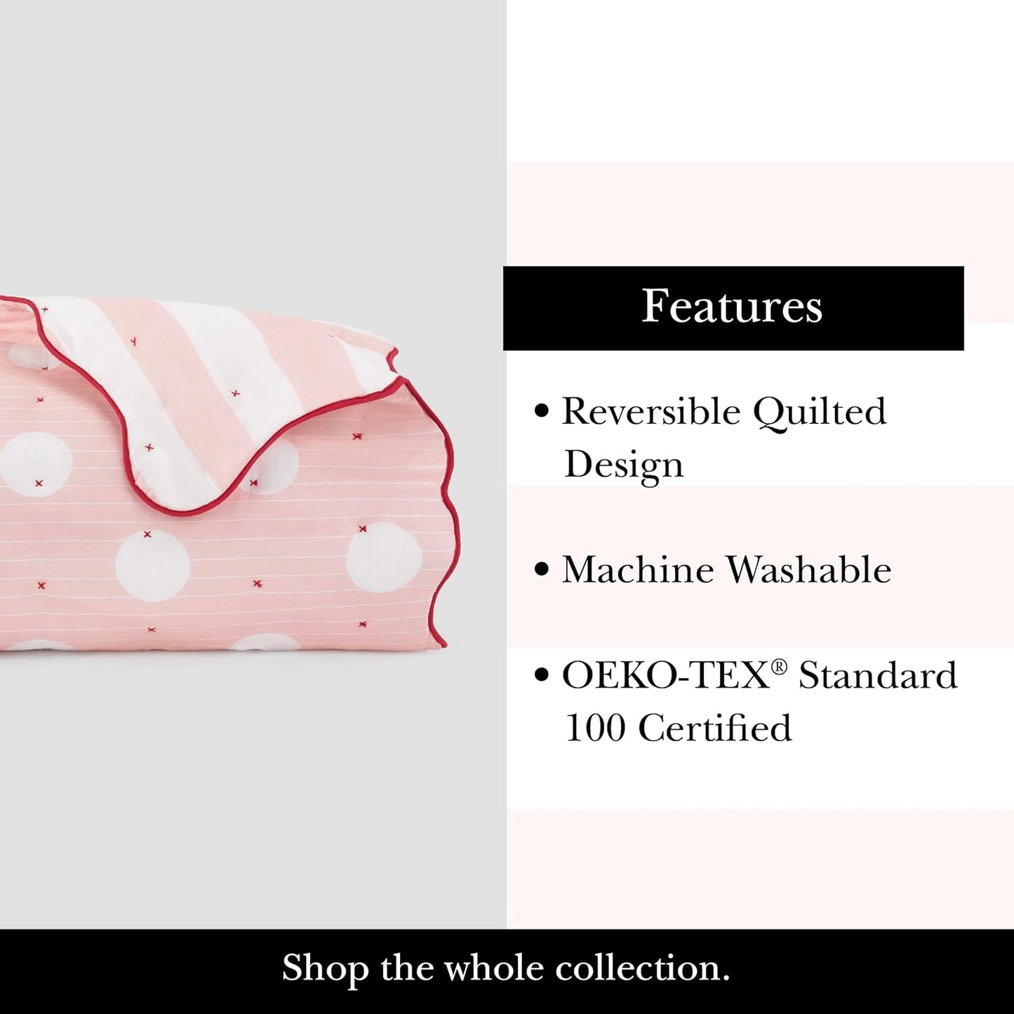 kate spade new york Stripe Dot 2-Piece Twin Quilt Bedding Set, 100% Cotton Reversible Cover, All Season Warmth Bedding, Machine Washable, Pink