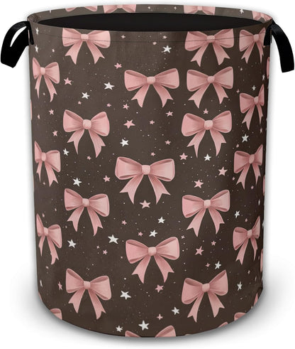 Pink Bows Laundry Basket,Cute Collapsible Laundry Baskets with Handles,Waterproof Oxford Cloth Hamper,Storage Organizer for Bathroom Bedroom Dorm