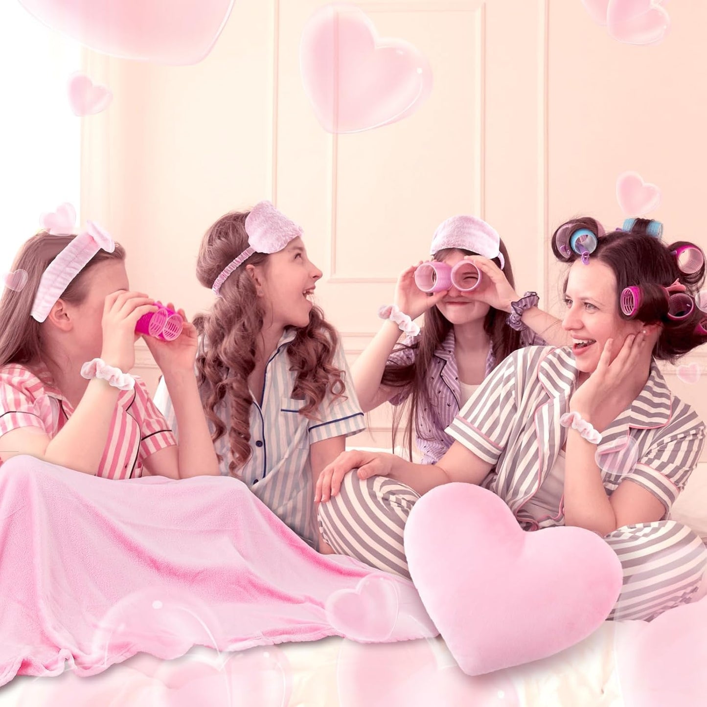 Fanfanwin 36 Pcs Sleepover Party Supplies for Girl Spa Slumber Birthday Favors Throw Blanket Pillow Eye Mask Headband Scrunchies (Solid Color,Pink)