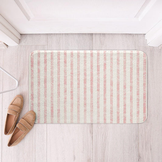 jejeloiu Pink Striped Bathroom Rugs Microfiber 16"x24" Modern Simple Bath Mats Non-Slip Cute Bathroom Accessories Floor Doormats Soft Door Mat