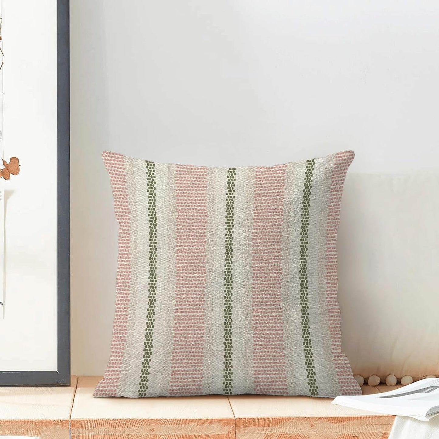 Boho Pillow Covers 18x18 Set of 2 Sage Green Pink Stripe Polka Dot Throw Pillow Covers Outdoor Decoration Modern Abstract Decorative Pillowcase Farmhouse Linen Cushion Case Decor for Couch So