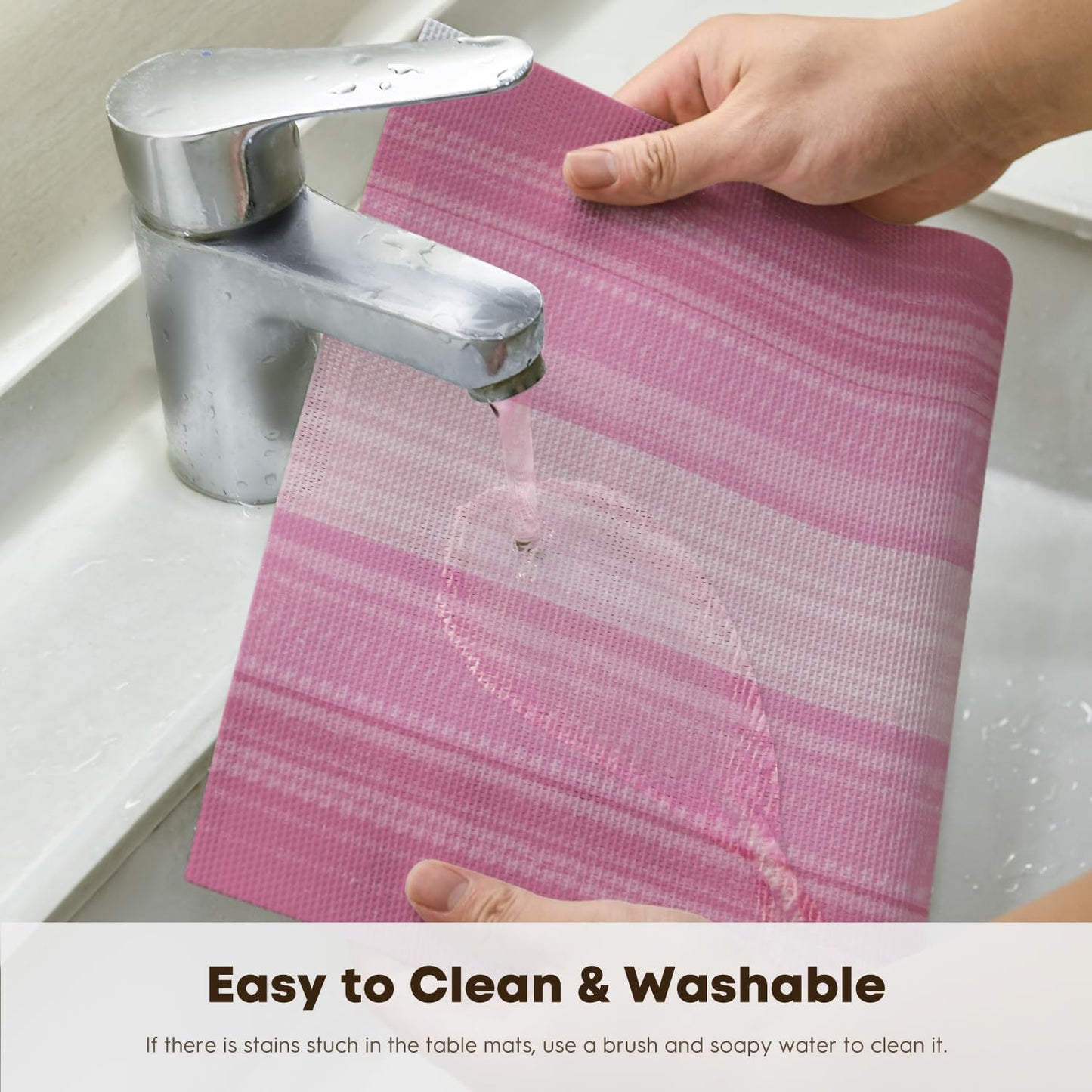 Artoid Mode Pink Gradient Stripes Placemats Set of 4, Washable Heat Resistant Non-Slip Woven Plastic Spring PVC Place Mats for Farmhouse Party Kitchen Dining Decor