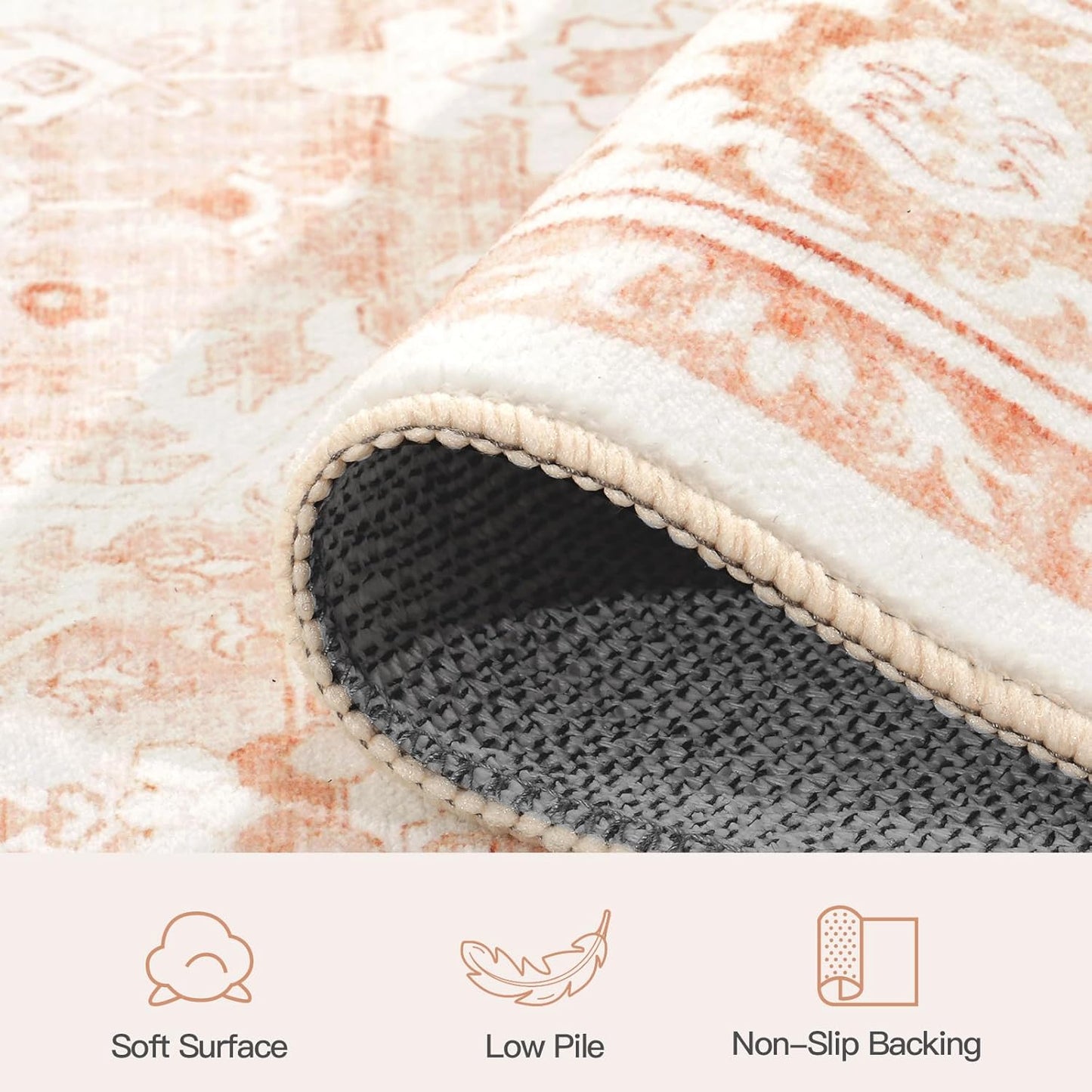 Lofus 5x7 Area Rug for Living Room,Pink Washable Area Rugs with Non-Slip Backing,Soft Boho Carpets for Bedroom Dining Room Home Office Indoor Nursery