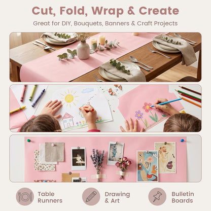 Shindel Pink Wrapping Paper Roll, 17" x 33' Pink Bulletin Board Paper for Gifts Wrapping, Art Craft, Wedding, Birthday