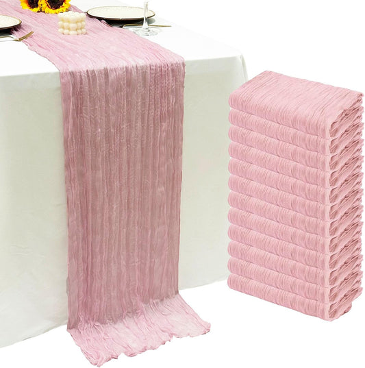 12Pack Light Pink Table Runner 10Ft Cheesecloth Table Runner Boho Gauze Table Runners Long Cheese Cloth Table Runners for Wedding Party Bridal Shower Thanksgiving Christmas