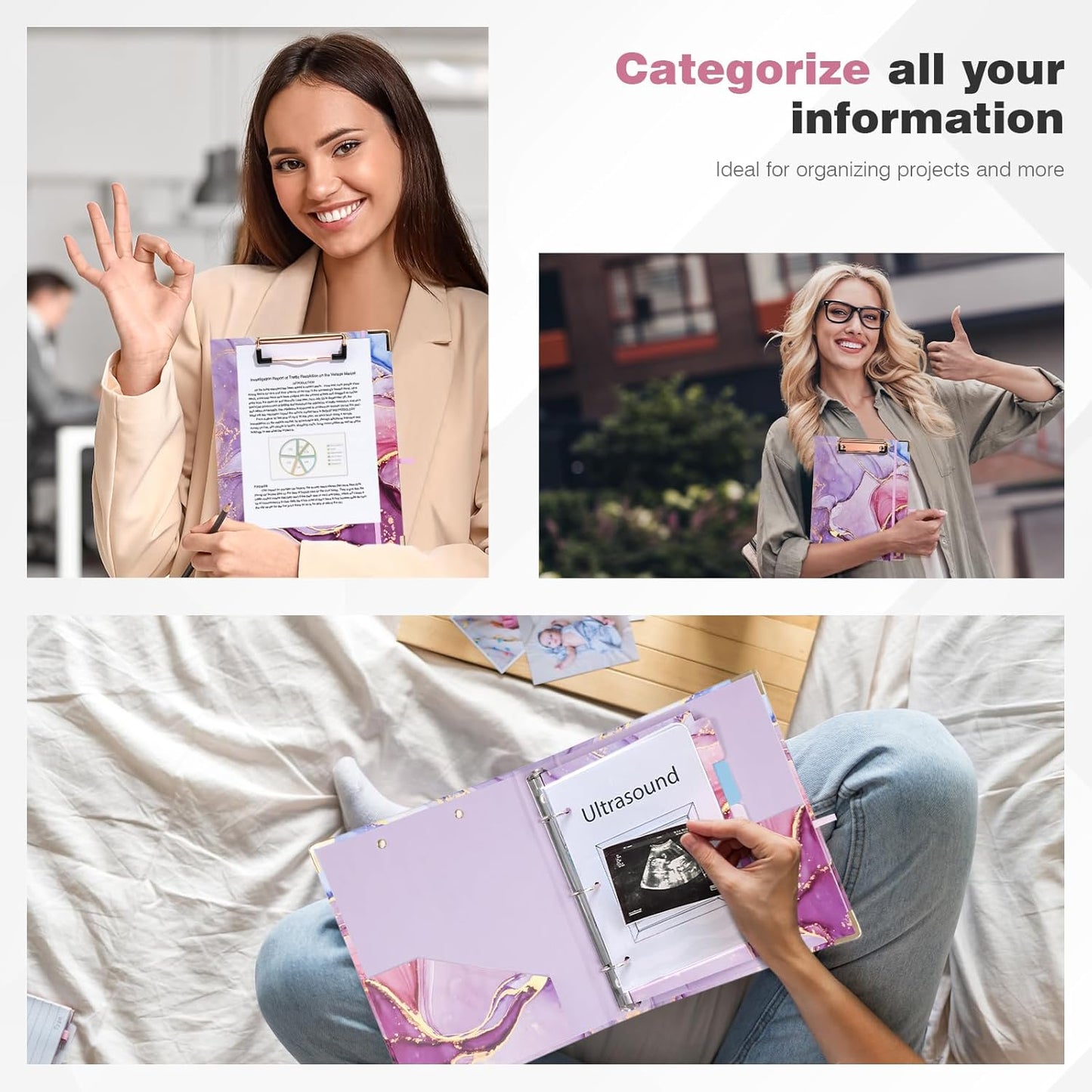 Ospelelf Mini 3 Ring Binder 1 Inch, Cute Pink Marble for 5.5" x 8.5" With 5 Tab Dividers, File Folder Labels and Low Profile Clipboards for School and Office Supplies