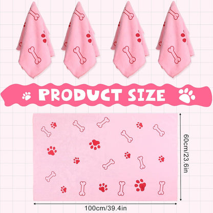 Chumia 4 Pcs Dog Towels for Drying Dog Puppy Bulk Microfiber Absorbent Paw Towel Pet Bathing Supplies Quick Drying for Medium Cats Pets Shower(24 x 40 Inch,Pink)