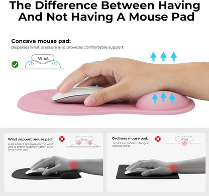EooCoo Ergonomic Pink Mouse Pad with Gel Wrist Rest Support Middle Concave Design, Relieve Wrist Pain Mousepad, Wrist-Contoured Design for Carpal Tunnel Syndrome, Office Desk Accessories for Women