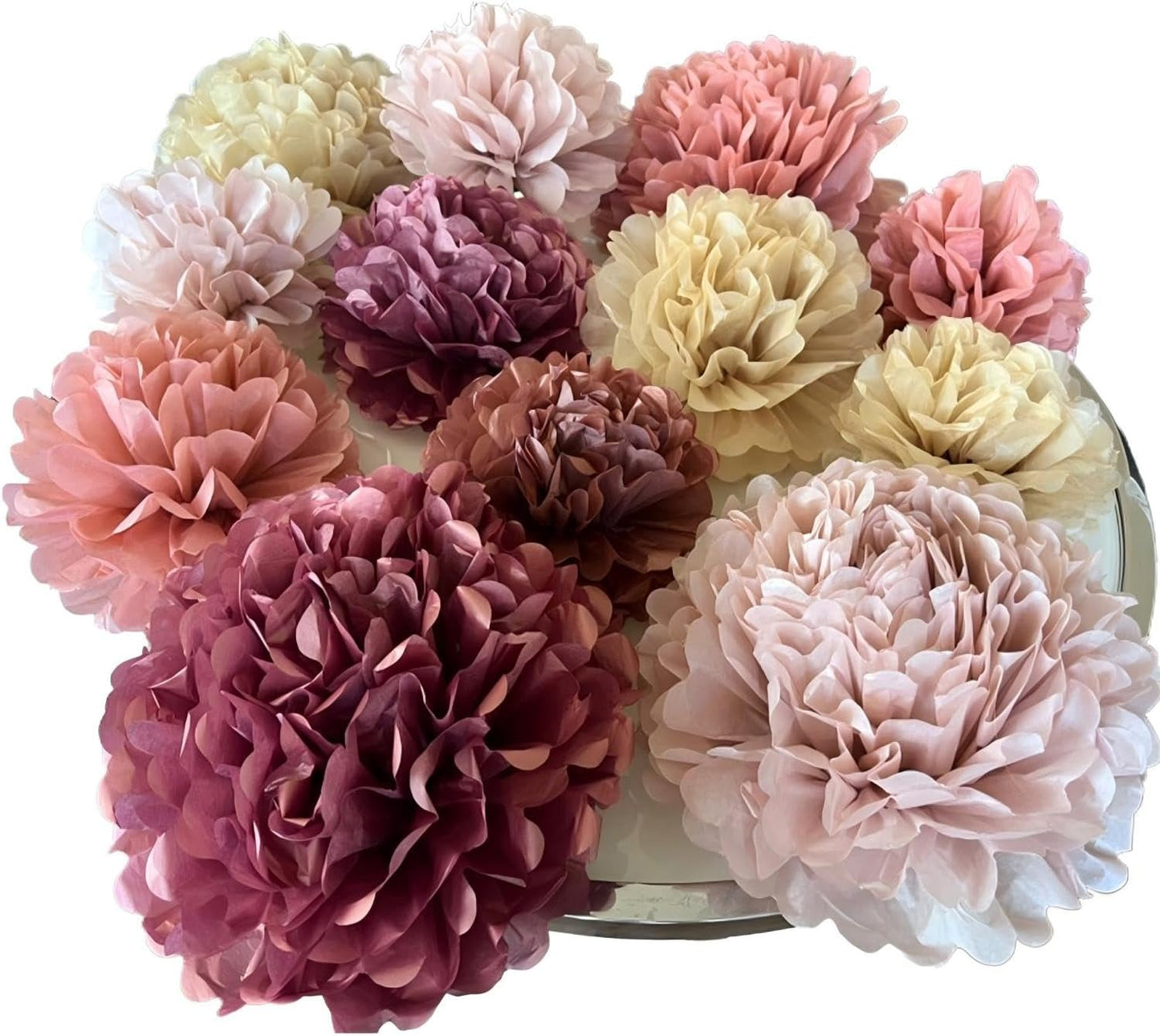 Rose Gold Paper Pom Poms Decorations - Blush Pink Boho Tissue Flowers for Bachelorette Bridal Baby Shower Wedding Birthday Party Decorations