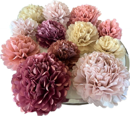 Rose Gold Paper Pom Poms Decorations - Blush Pink Boho Tissue Flowers for Bachelorette Bridal Baby Shower Wedding Birthday Party Decorations