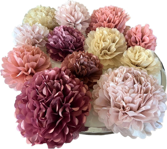Rose Gold Paper Pom Poms Decorations - Blush Pink Boho Tissue Flowers for Bachelorette Bridal Baby Shower Wedding Birthday Party Decorations