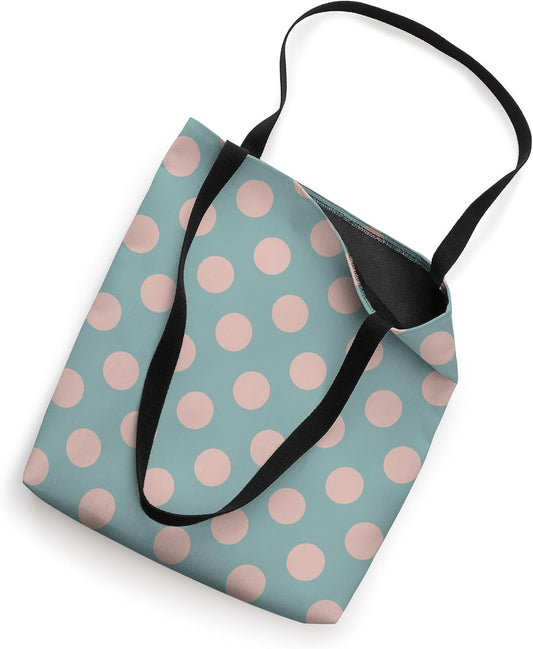 Cute Dusty Teal and Peach Pink Polka Dot Aesthetic Pattern Tote Bag