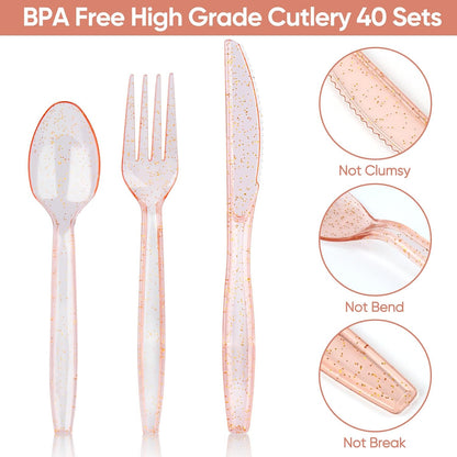 320 Pcs Rose Gold Baby Shower Decorations Set for 40 Guests, Baby Girl Shower Party Supplies Tableware Includes Plates and Cups and Napkins Straws Sets (40)