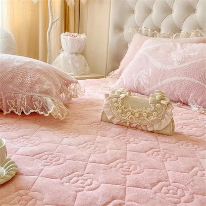 Lace Ruffle Pillow Case, Butterfly Print Velvet Pillow Covers Shams, Ruffled Bedding Pillowcase for Couch Bed Decoration, Set of 2 Standard Size 29" x 19" (Light Pink)