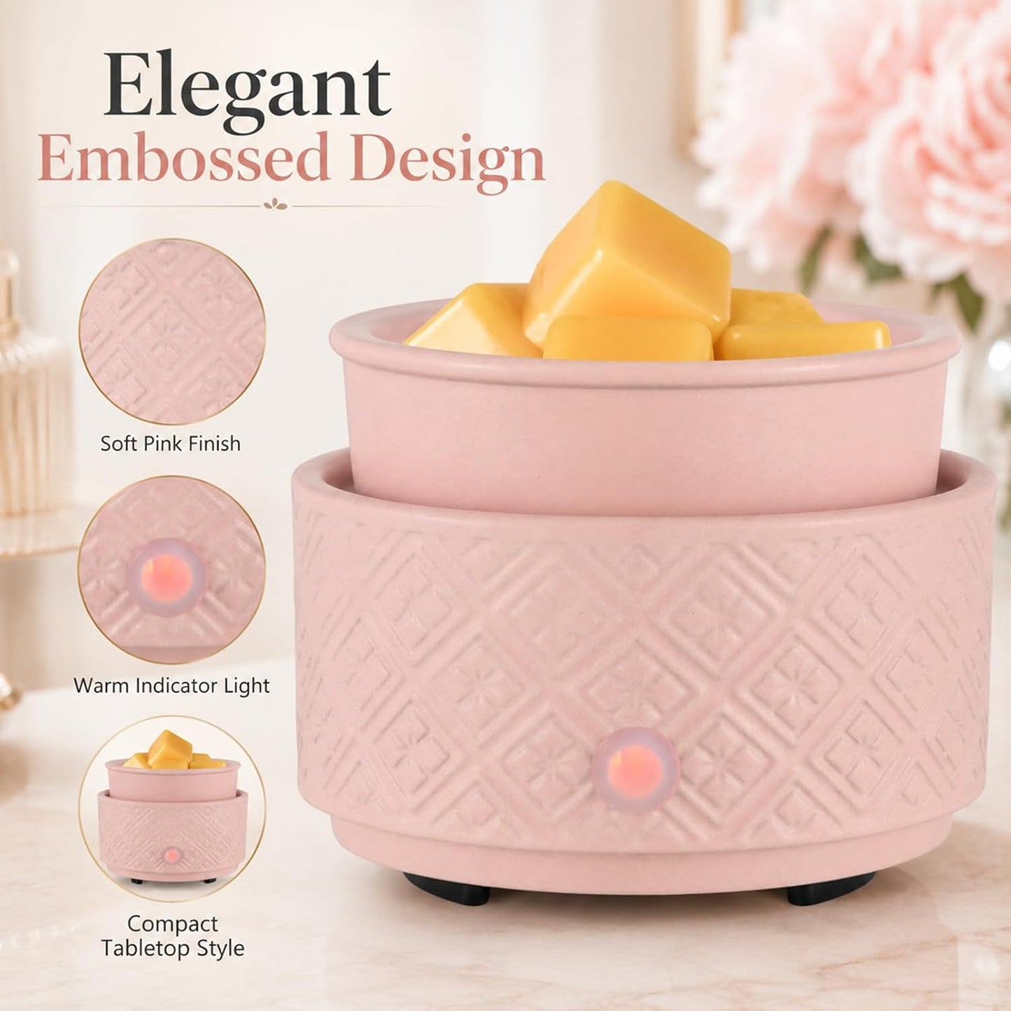 Wax Melt Warmer for Scented Wax,3-in-1Ceramic Wax Warmer Fragrances Candle Oils, Home Fragrance Burner,Electric Candle Warmer Perfect Christmas Gifts for Mom Women(Pink)