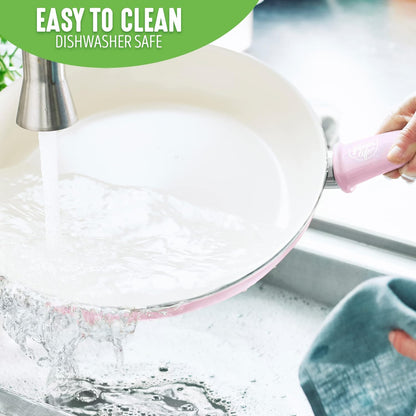 GreenLife Soft Grip Healthy Ceramic Nonstick, 8" 10" and 12" Frying Pan Skillet Set, PFAS-Free, Dishwasher Safe, Soft Pink