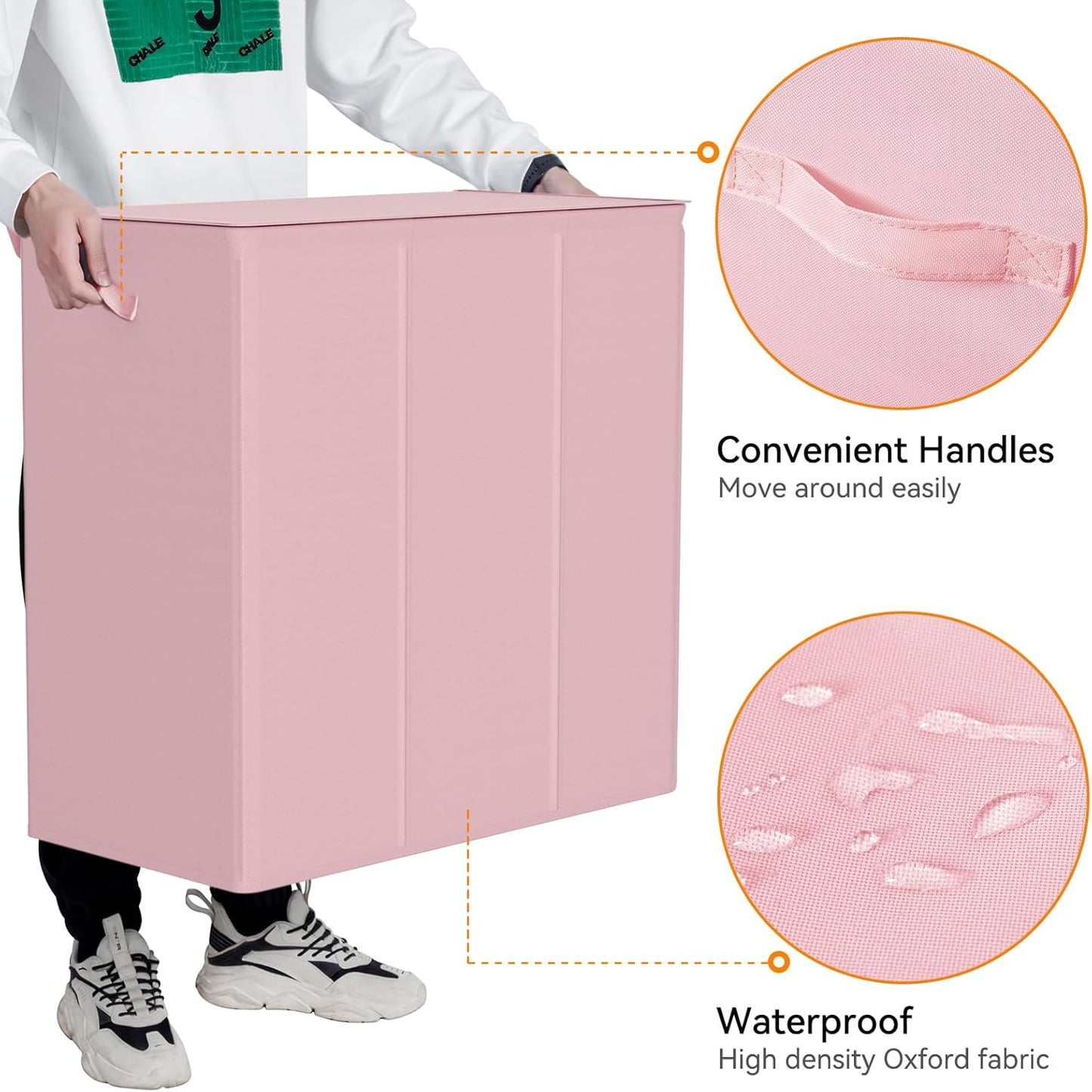 WOWLIVE 180L Laundry Hamper with Lid 3 Section,Large Laundry Basket with Removable Bags and Handles,Collapsible Dirty Clothes Hampers for Laundry,Laundry Basket Organizer for Laundry Room,Dorm,Pink