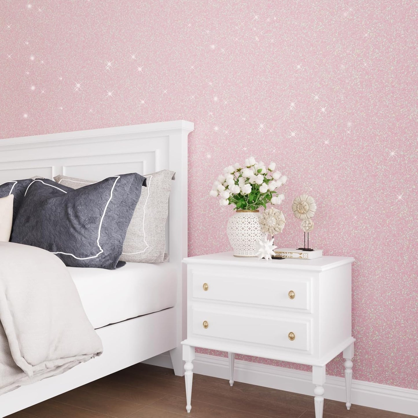 VaryPaper 15.7"x78.7" Iridescent Pastel Pink Glitter Wallpaper Peel and Stick for Girls Bedroom Nursery Removable Sparkly Shimmering Pink Contact Paper for Cabinets Drawers Crafts Glitter Vinyl Wrap