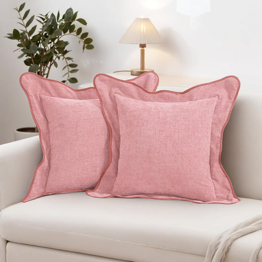 HAUSSY Valentines Pink Scalloped Pillow Covers 18x18 Set of 2,Decorative Throw Pillows Cute Aesthetic Preppy Cushion Covers for Couch Bed Living Room
