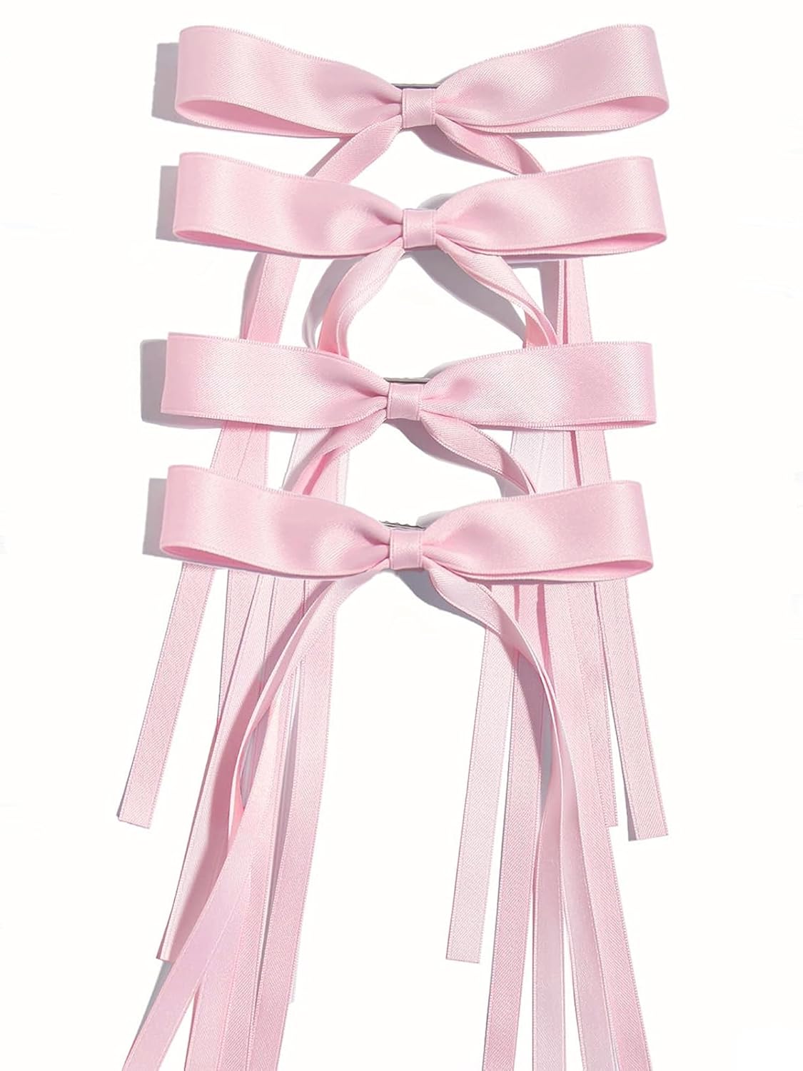Ayesha Pink Hair Bows Clips Hair Ribbon Bowknot with Long Tail Pink Bows Barrettes Hair Accessories for Women Girls 4PCS