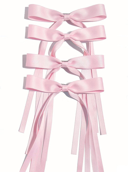 Ayesha Pink Hair Bows Clips Hair Ribbon Bowknot with Long Tail Pink Bows Barrettes Hair Accessories for Women Girls 4PCS
