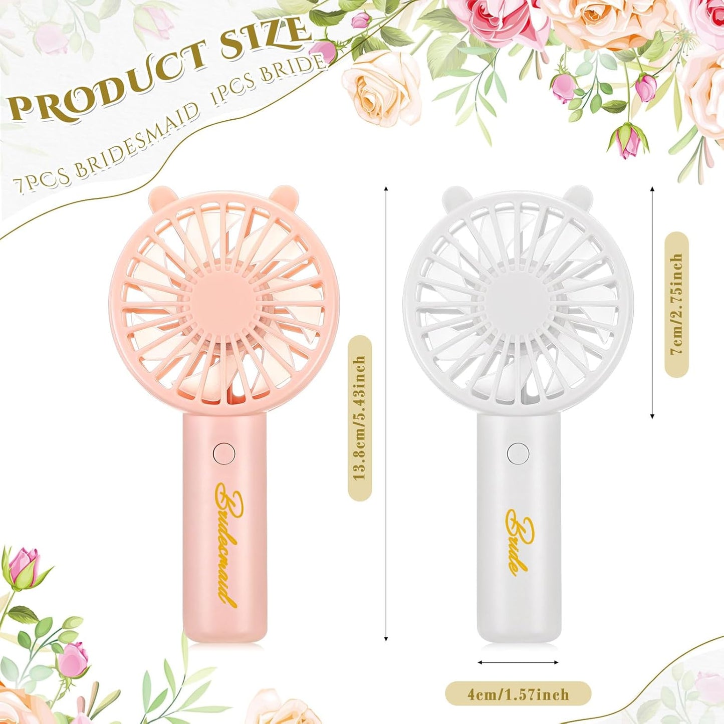 Glooglitter 8 Pcs Bachelorette Party Handheld Fan Bulk 1 White Bride USB Personal Hand Held Fan and 7 Pink Bridesmaids Small Eyelash Fan for Wedding Party Bachelorette Party