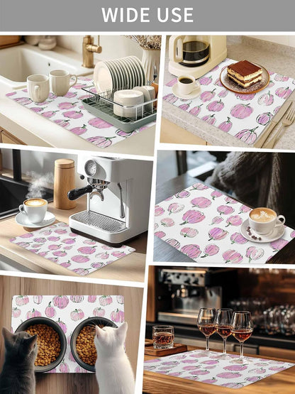 Coffee Mat for Countertops Fall Thanksgiving Light-pink Pumpkin Pattern Absorbent Dish Drying Mat for Kitchen Counter Coffee Bar Accessories Rubber Backed for Espresso Machine 18" x 24"