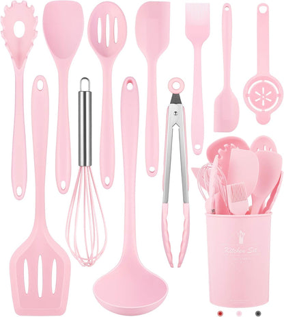 Kitchen Utensils Set-12 Pieces Silicone Cooking Utensils Set (Dishwasher Safe) 392°F Heat Resistant Spatula Set, Nonstick Cookware