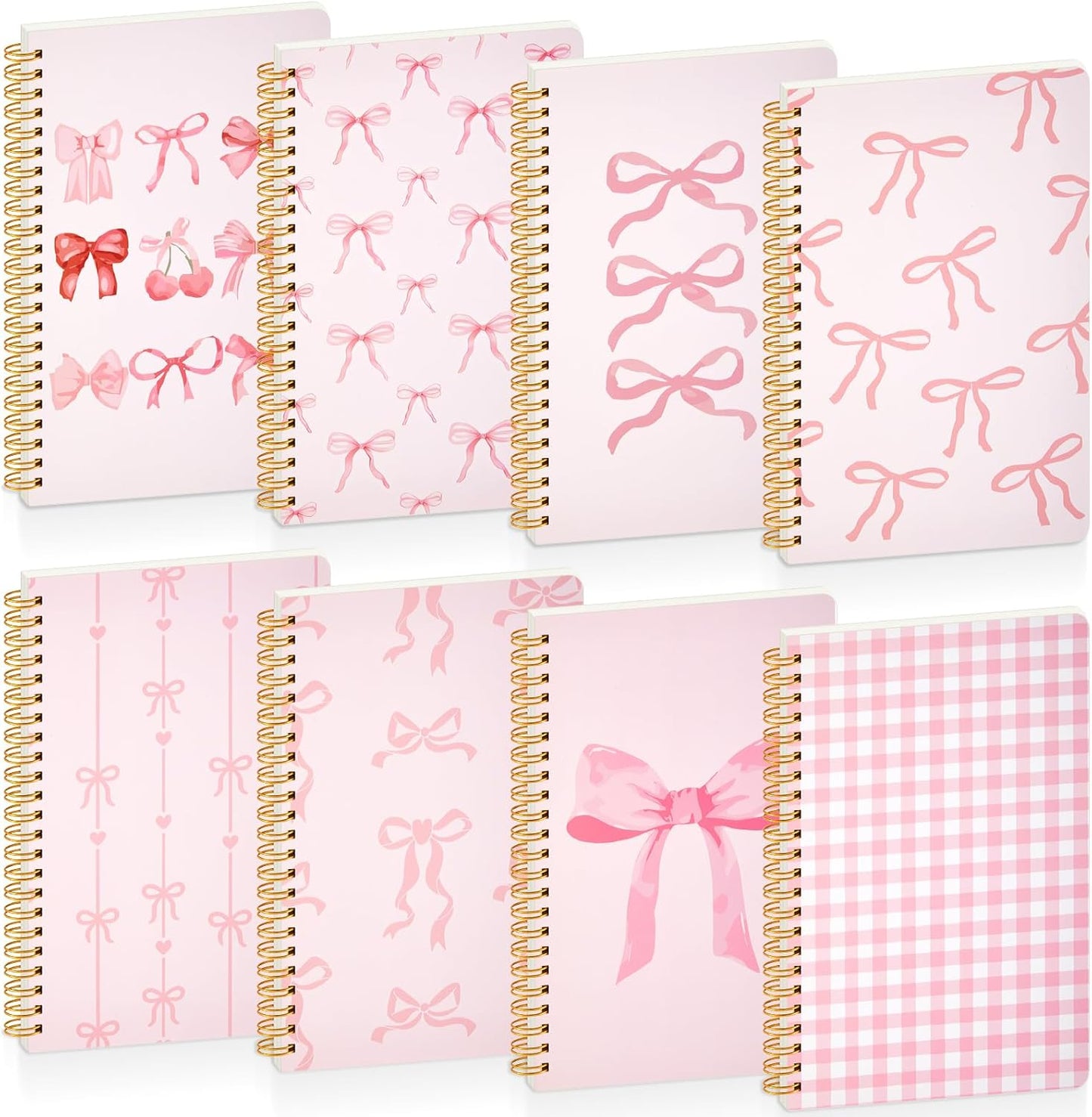 Resurhang 8 Pack Pink Bow Spiral Notebooks, Cute Coquette Preppy Journal A5 Aesthetic Notebook Christmas Gifts for Women, Ruled Bowknot Coquette Stuff Pink Bow Bible Journal 5.5 x 8.3 Inch