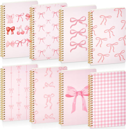 Resurhang 8 Pack Pink Bow Spiral Notebooks, Cute Coquette Preppy Journal A5 Aesthetic Notebook Christmas Gifts for Women, Ruled Bowknot Coquette Stuff Pink Bow Bible Journal 5.5 x 8.3 Inch