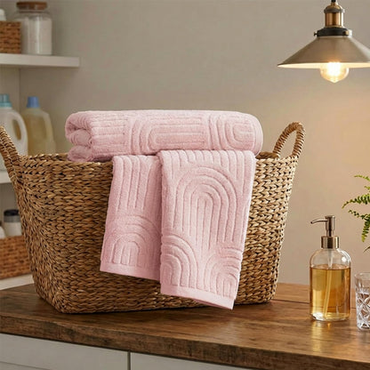 Artoid Mode 2 Pcs Pink 3D Arched Stripes Jacquard Hand Towels for Bathroom, 100% Cotton Soft Absorbent Bathroom Decor Towels, 13.7 x 29.5 Inch