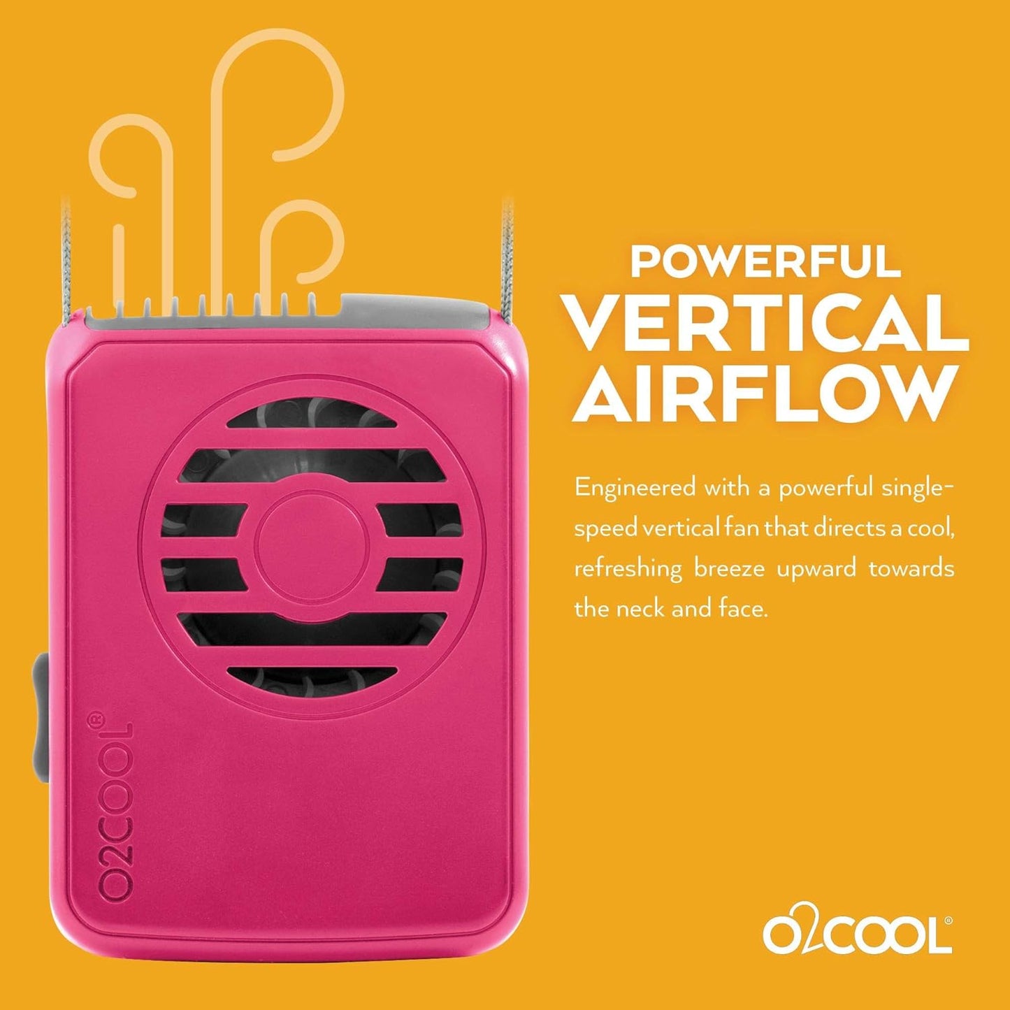 O2COOL Battery Powered Deluxe Necklace Fan For Personal Cooling With Adjustable Lanyard (Pink)