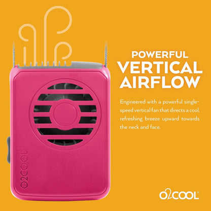 O2COOL Battery Powered Deluxe Necklace Fan For Personal Cooling With Adjustable Lanyard (Pink)