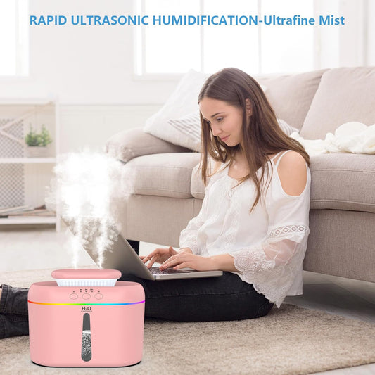2L humidifiers for bedroom Room Home Ultra-Quiet 28 dB Quiet Supersized Cool Mist Air Humidifier for Baby Nursery，Dual Nozzie，Easy to Clean & Fill, 7 Color NightLight (Light Pink)