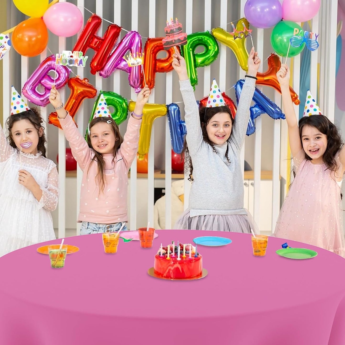 2 Pack Deep Pink Tablecloths, 84 Inch Round Disposable Plastic Table Cloths for Birthdays Graduations Restaurants Weddings Picnics Parties
