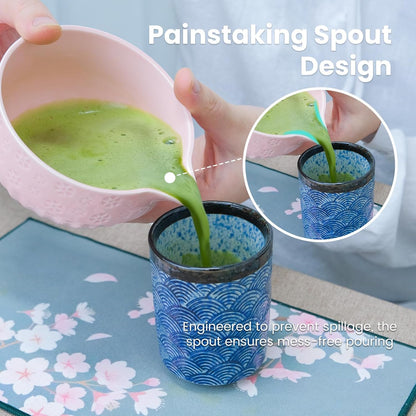 Joyscale Matcha Whisk Set, Matcha Set Whisk And Bowl, 8 Pcs Matcha Kit Set(Cherry Blossom Design), 18 OZ, Japanese Matcha Tea Set, Matcha Making Kit Gifts for Tea Lovers(Pink)