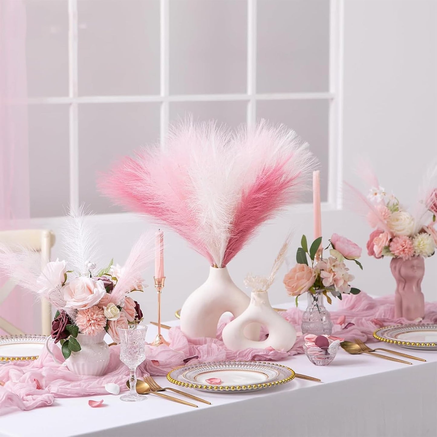 MVVM Blush Pink Pampas Grass Decor,78pcs Artificial Fluffy Pink Decor Flowers Faux Pampas Grass for Home Wedding Living Room Birthday Bathroom Wall Party Christmas Decoration