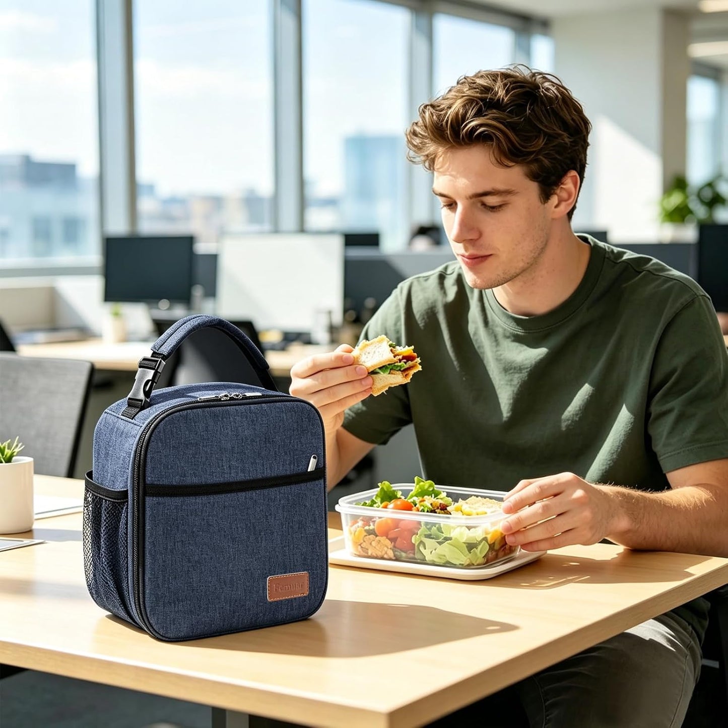 Femuar Lunch Box for Men Women Adults, Small Lunchbox for Work Picnic - Reusable Lunch bag Portable Lunch tote, Blue