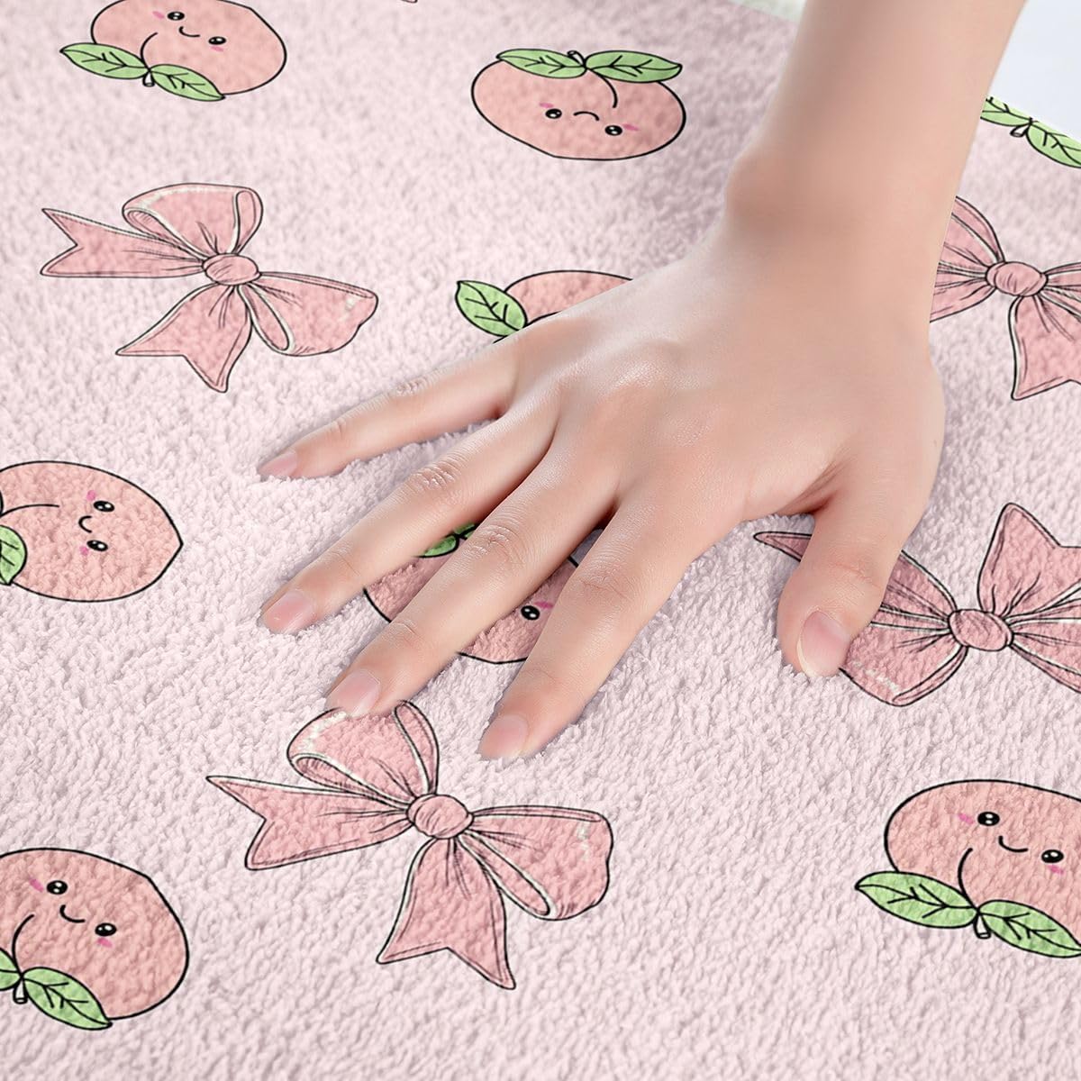 Erosebridal Bowknot Bathroom Rugs 16" x 24" Peach Bath Mat Cute Cartoon Peaches Kawaii Pink Bow Doormat Fruit Princess Ribbon Bowtie