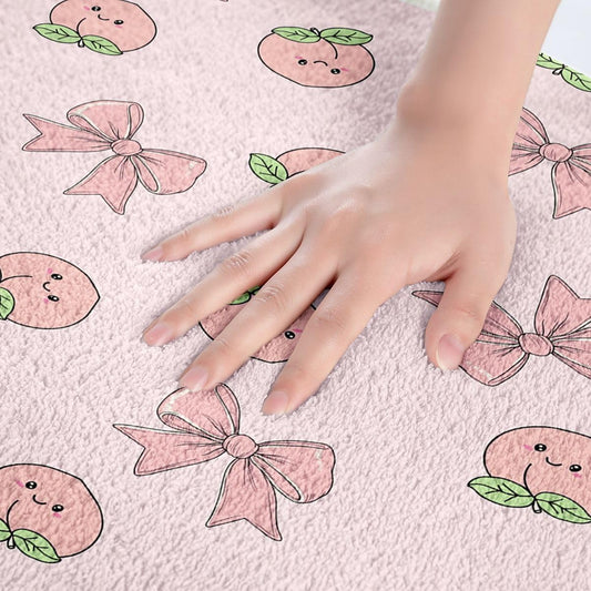 Erosebridal Bowknot Bathroom Rugs 16" x 24" Peach Bath Mat Cute Cartoon Peaches Kawaii Pink Bow Doormat Fruit Princess Ribbon Bowtie