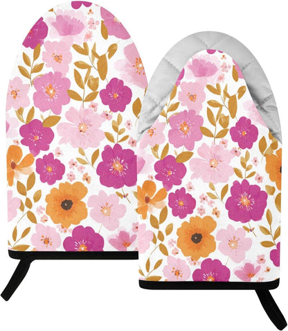 Oven Mitt 2 Pack Set Blossom Pink Flowers Kitchen Mitts Gloves for for Cooking Baking Grilling